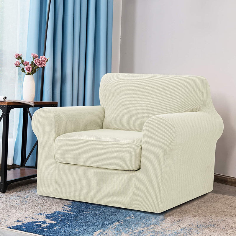 Symax Couch Cover Sofa Slipcover Chair Slipcover 2 Piece Sofa Covers Couch Slipcover Stretch Furniture Protector Washable (Chair, Ivory) Home & Garden > Decor > Chair & Sofa Cushions SyMax   