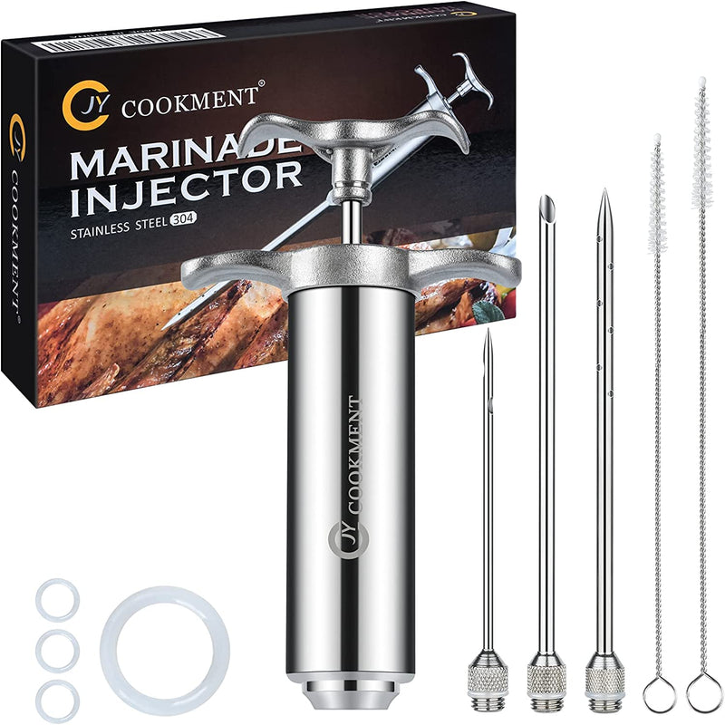 Meat Injector Syringe 2-Oz Marinade Flavor Barrel 304 Stainless Steel with 3 Marinade Needles, Travel Case for BBQ Grill Smoker, Turkey, Brisket, Paper Instruction and E-Book Included by JY COOKMENT Home & Garden > Kitchen & Dining > Kitchen Tools & Utensils JY COOKMENT 2OZ 3 Neddles with Color box  