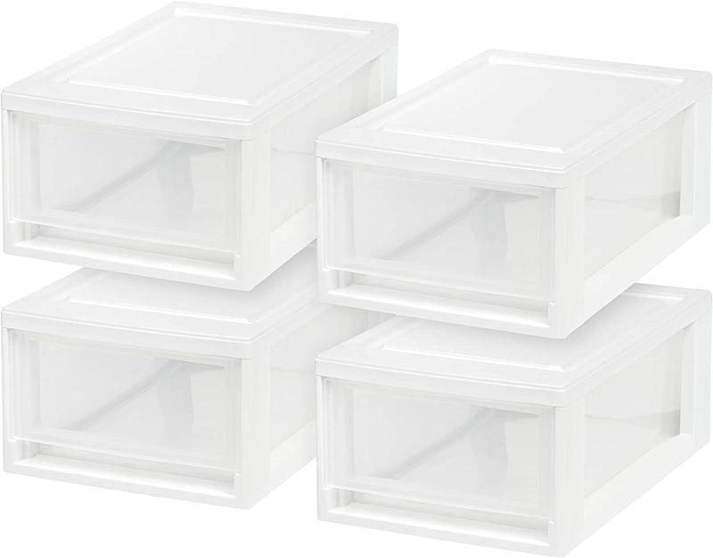 IRIS USA Stackable Storage Drawer, Plastic Drawer Organizer with Clear Doors for Pantry, Bedroom, Closet, Desk, Kitchen, Home and Office De-Clutter, Store Under-Sink, Shoes and Crafts - Black, 2 Pack Home & Garden > Household Supplies > Storage & Organization IRIS USA, Inc. White Drawer 6 Qt. -4 Pack