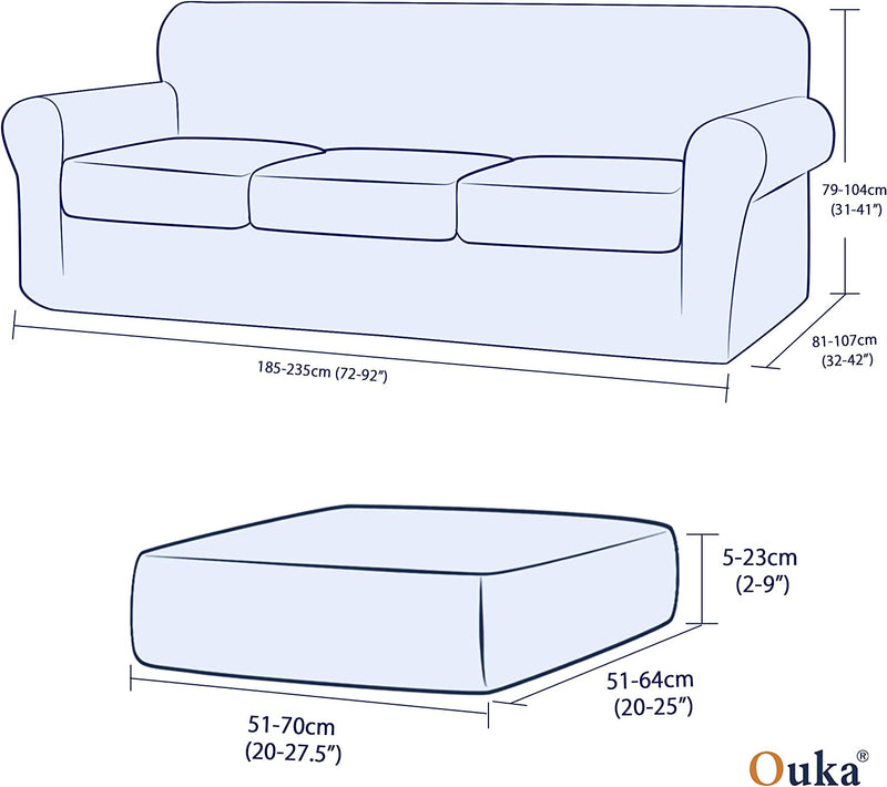 Ouka Slipcover with 3-Piece Separate Cushion Cover, High Stretch Couch Cover, Soft Protector for Sofa with Separate Cushions(Large,Ivory White)