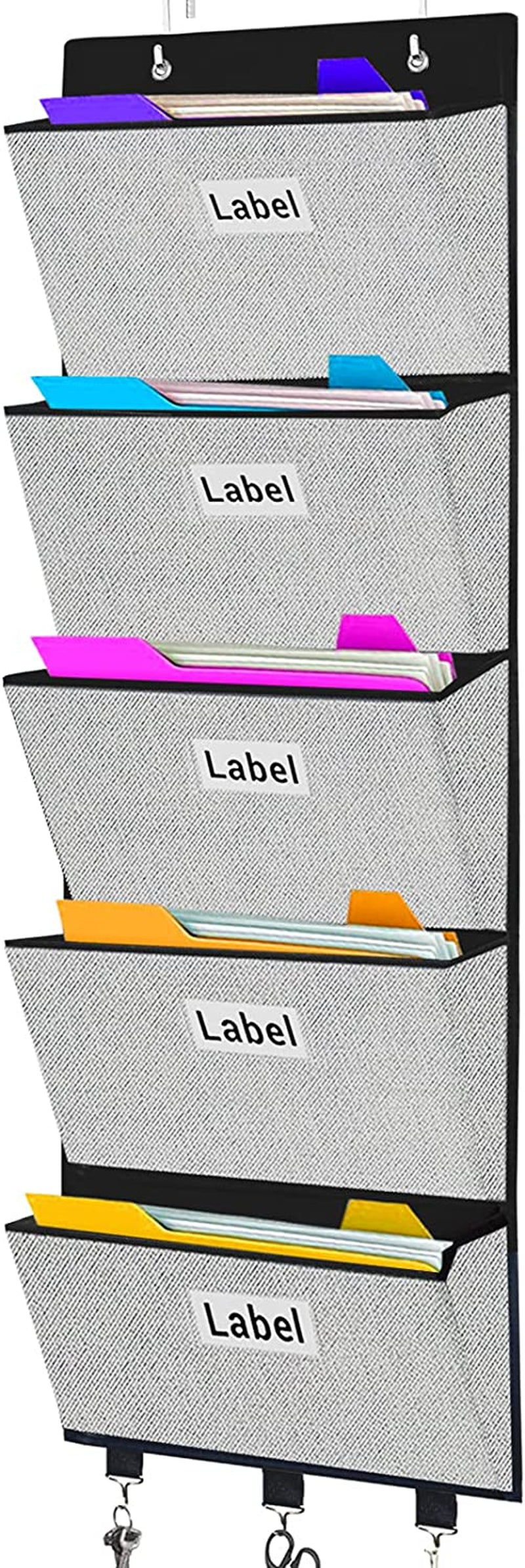 Over the Door File Organizer,Wall Mounted Hanging File Folder Holder Mail Organizers,Home Office Supplies Storage Pocket Chart for Paper,Magazine,Notebooks,Planners,5 Large Pockets Grey Home & Garden > Household Supplies > Storage & Organization homyfort White  