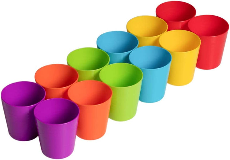 Klickpick Home - Set of 12 Kids Plastic Cups - 8 Oz Children Drinking Cups Tumblers Reusable - Dishwasher Safe - Bpa-Free Cups for Kids & Toddlers Bright Colored - Unbreakable Toddler Cups Home & Garden > Kitchen & Dining > Tableware > Drinkware Klickpick Home   