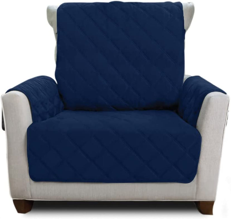 MIGHTY MONKEY Patented Sofa Slipcover, Reversible Tear Resistant Soft Quilted Microfiber, XL 78” Seat Width, Durable Furniture Stain Protector with Straps, Washable Couch Cover, Chevron Navy White Home & Garden > Decor > Chair & Sofa Cushions MIGHTY MONKEY Navy/Tan Small Chair 