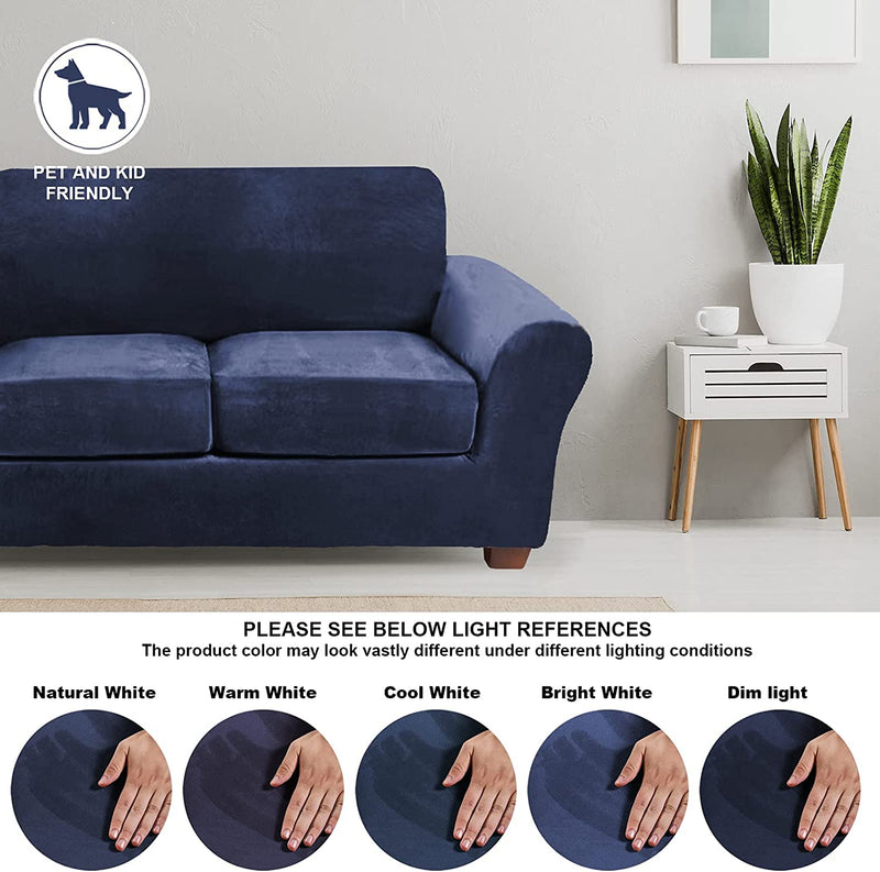 FY FIBER HOUSE Sofa Couch Cover for 2 Cushion Couch Loveseat Covers Love Seat Slip on Cover for Living Room Velvet 1 Piece Stretch Protector for Dogs, Navy (57.5"-71.5") Home & Garden > Decor > Chair & Sofa Cushions FY FIBER HOUSE   