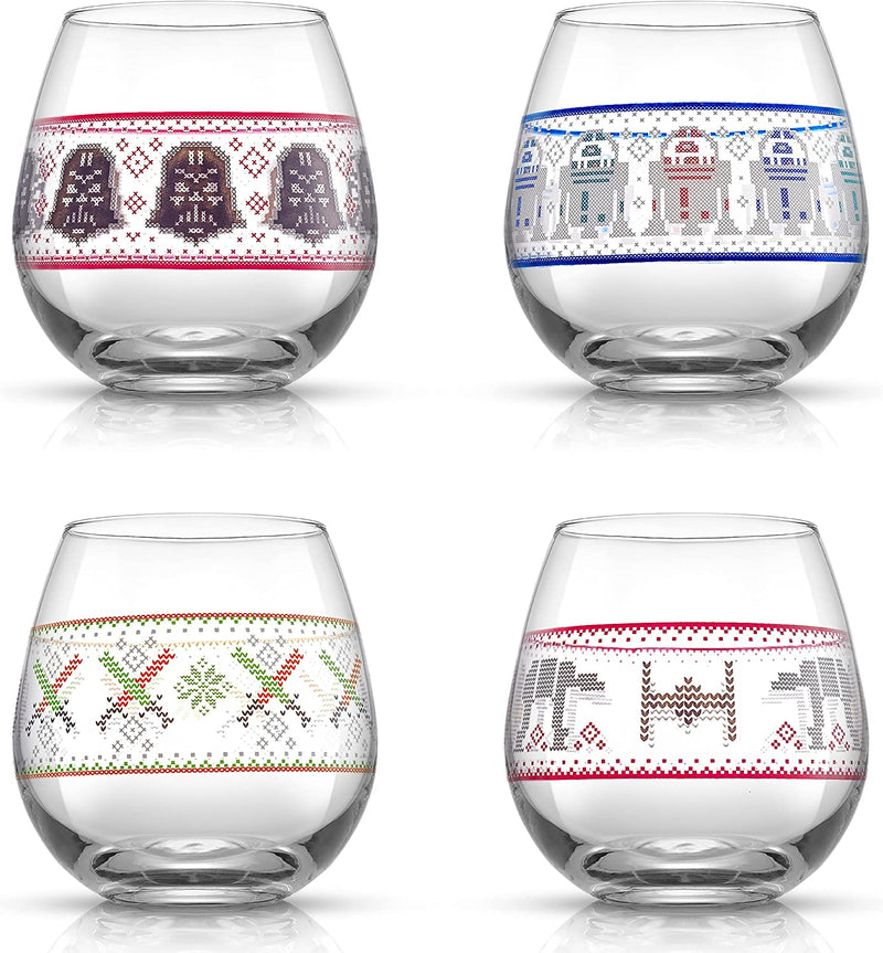 Joyjolt Spirits Stemless Wine Glasses for Red or White Wine (Set of 4)-15-Ounces Home & Garden > Kitchen & Dining > Tableware > Drinkware JoyJolt Ugly sweater  