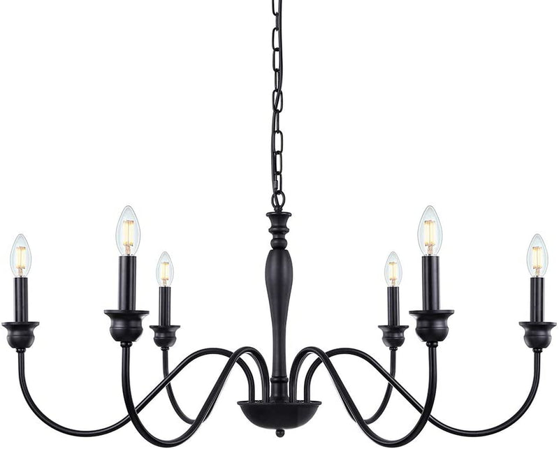 Wellmet 6-Light Farmhouse Chandelier 38 Inch, Farmhouse Light Fixture for Dining Room, Rustic Industrial Iron Chandeliers Lighting Black for Foyer, Living Room, Kitchen Island, Bedroom
