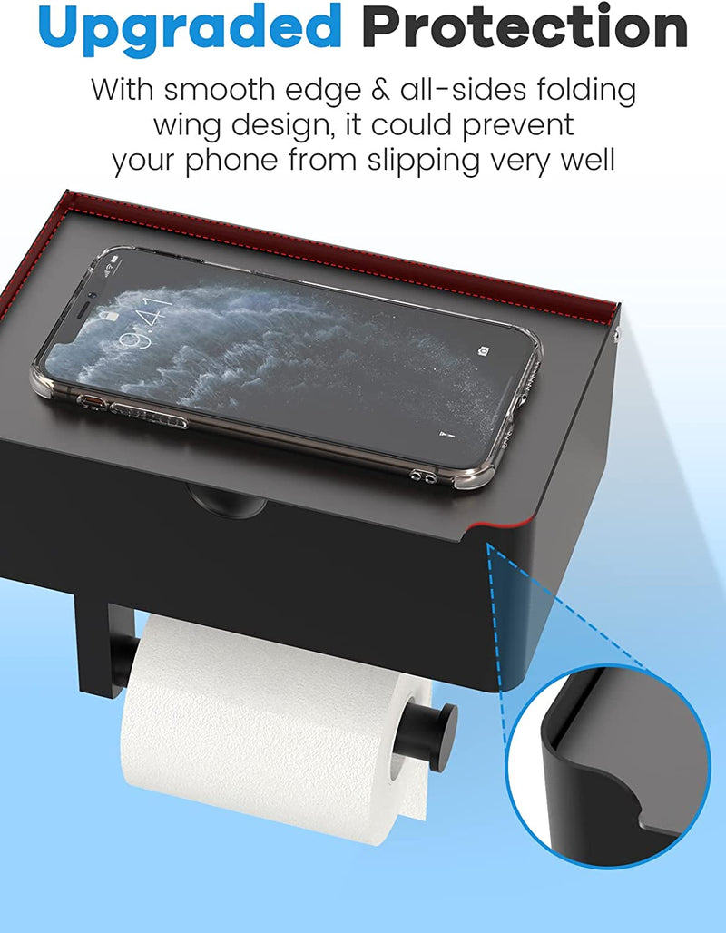 Pavezo Toilet Paper Holder with Storage - Large Capacity - Flushable Wipes Dispenser Extra Toilet Tissue Paper Holder with Shelf for Towel RV Bathroom - 304 SS - Easy Adhesive Wall Mount (Black) Home & Garden > Household Supplies > Storage & Organization Pavezo   