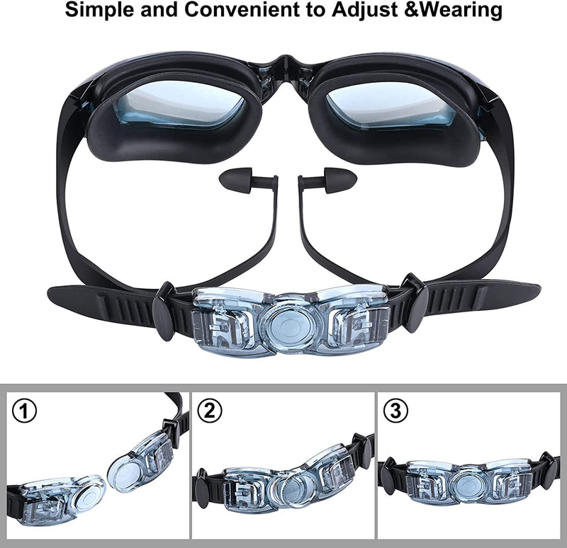 HAISSKY Swim Goggles, Swimming Goggles Set No Leaking anti Fog UV Protection Swimming Goggles with Nose Cover, Ear Plugs and Swim Cap for for Adults, Men, Women, Youth, Child and Kids