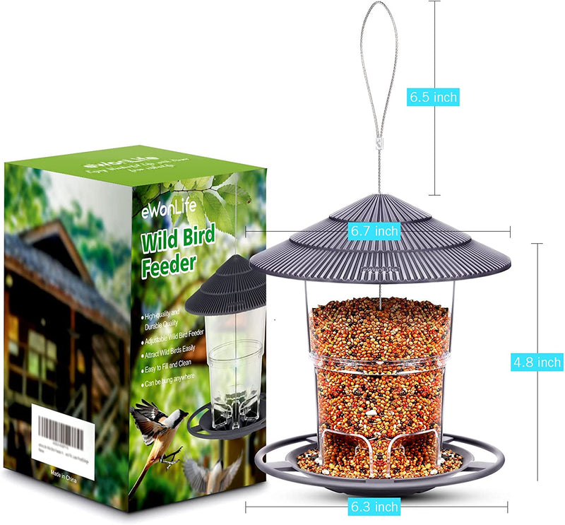 Bird Feeders, Ewonlife Bird Feeder for outside Outdoors Hanging, Squirrel Proof, Easy Clean and Fill, Adjustable Feeder with Sturdy Wire and Roof, Plastic, for Garden, Backyard, Terrace(25 Oz/Pack)