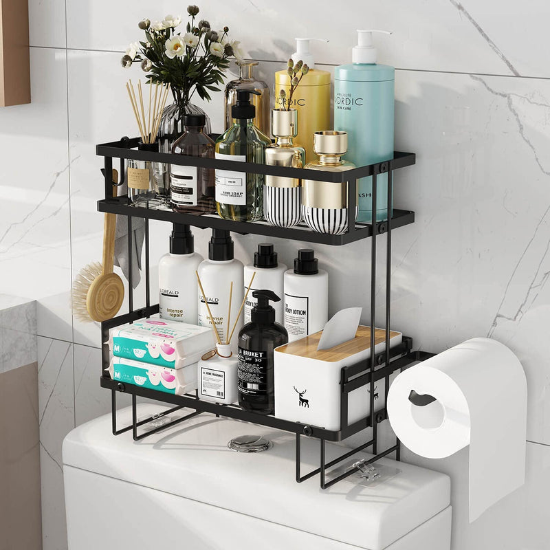 Godboat over the Toilet Storage, Bathroom Organizer Shelves, Multifunctional Toilet Rack,No Drilling Space Saver with Wall Mounting Design (Black) Home & Garden > Household Supplies > Storage & Organization Godboat Black 2-Tier 