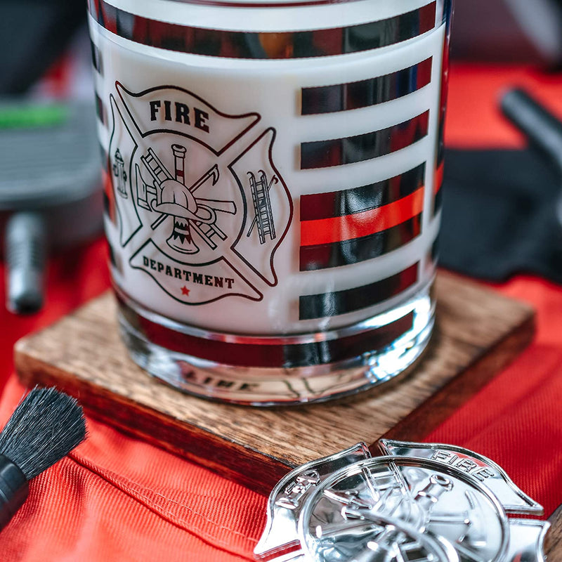Greenline Goods Thin Red Line Firefighter Whiskey Old Fashioned Glasses (Set of 2) - 10 Oz - Classic Glass Drinkware with Fire Fighter Flag Graphics -Shows Support for First Responders