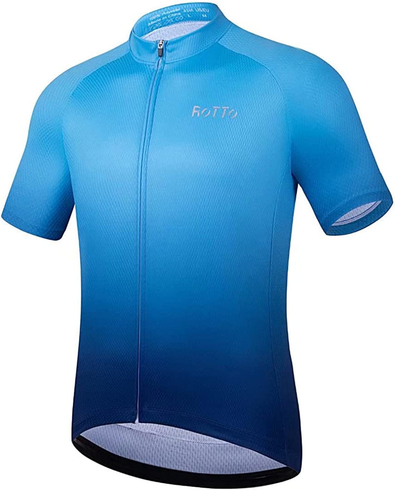 ROTTO Cycling Jersey Mens Bike Shirt Short Sleeve Gradient Color Series Sporting Goods > Outdoor Recreation > Cycling > Cycling Apparel & Accessories ROTTO A1 Blue-dark Blue X-Large 