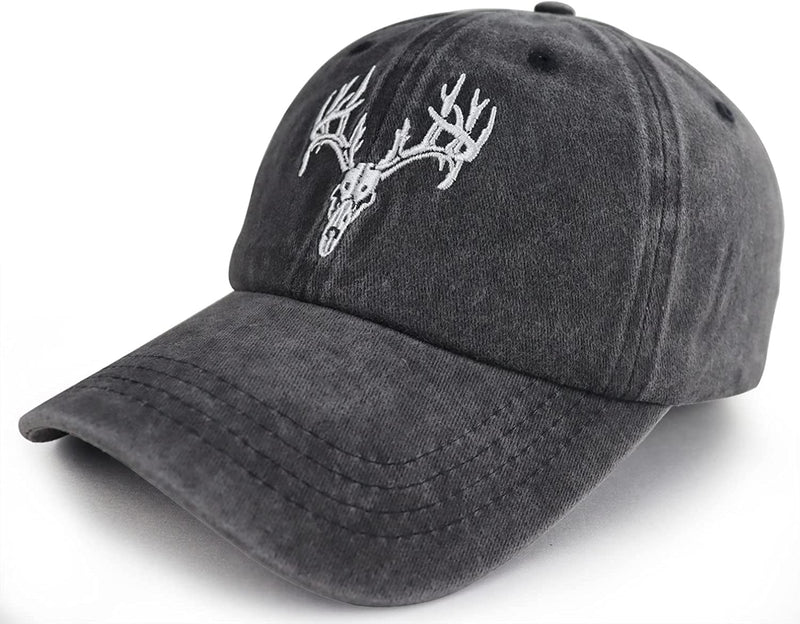 Gomthrpc Funny Embroidered Deer Head Hats for Men Women, Adjustable Washed Distressed Cotton Wild Animal Elk Baseball Cap