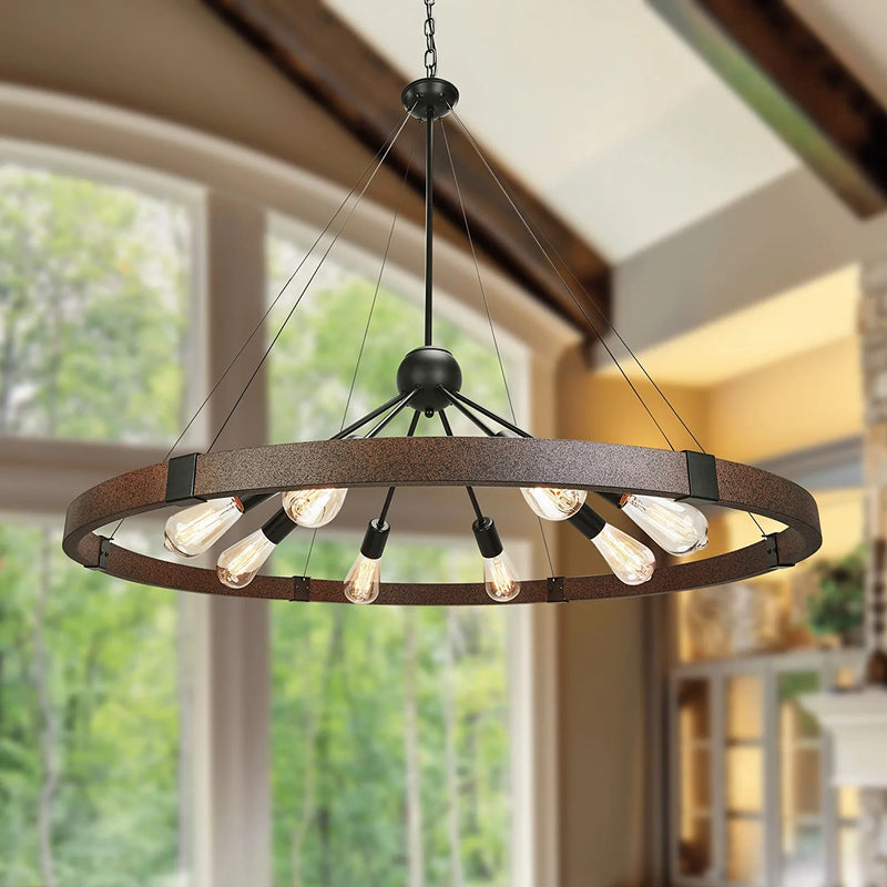 Klgxnrd 38.2'' Large Farmhouse Wagon Wheel Chandelier for Living Room, 8-Light Rustic round Metal Light Fixtures for Dining Room Entryway Kitchen Island, Vintage Rust and Black Finishes Home & Garden > Lighting > Lighting Fixtures > Chandeliers Klgxnrd 38.2'' /8-Light  
