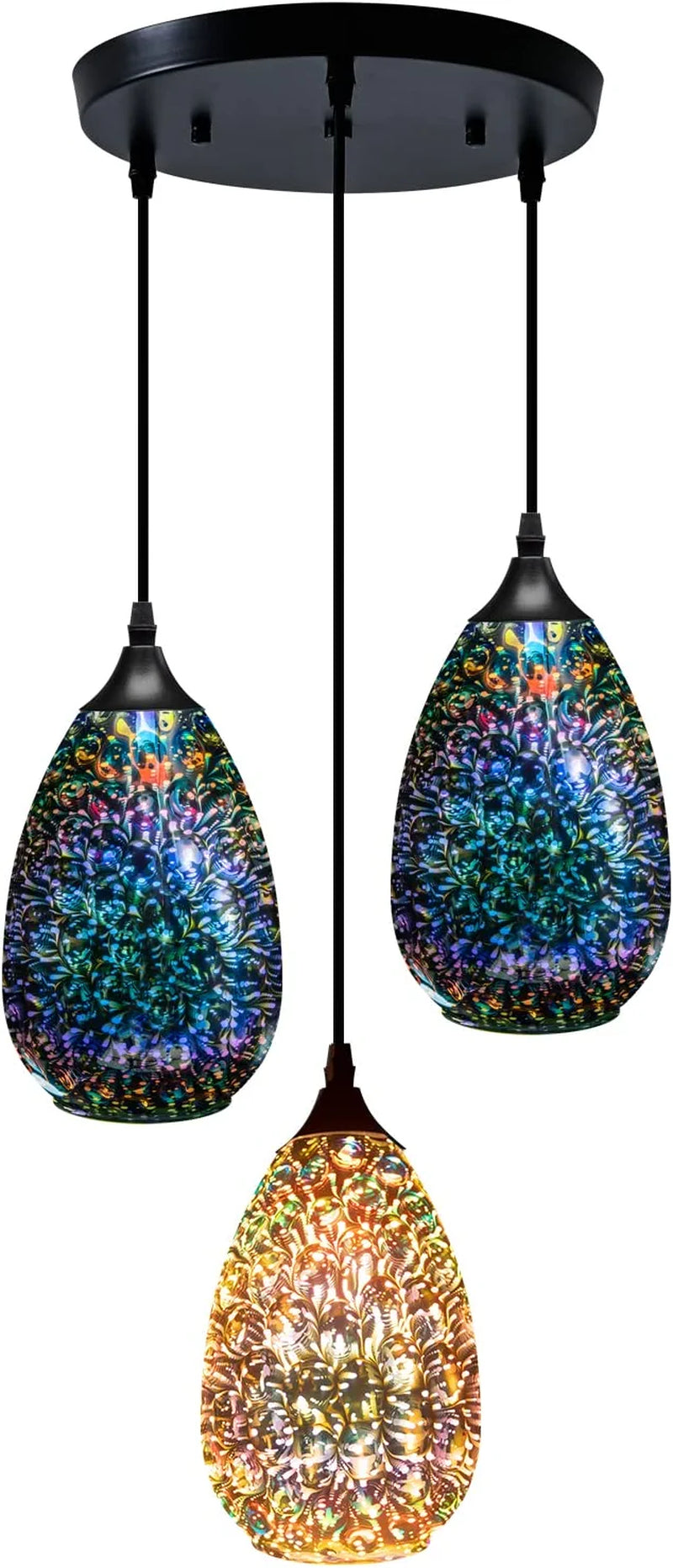 3D Glass Pendant Light, Modern Kitchen Pendant Lighting with Colored Hammered Shade, 3D Reflection Glass Hanging Pendant Ceiling Light Fixture for Living Room Bedroom Island Restaurant Bar, 8In Chrome Home & Garden > Lighting > Lighting Fixtures Yisuro 3-Light,Φshade: 5.9 in (1 pack)  