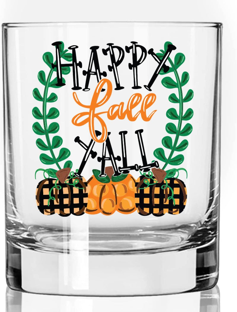 Toasted Tales Tis the Season | Fall Glass Holiday Drinking Glasses | 11 Oz Bourbon Whiskey Rock Glass | Novelty Thanksgiving Glass | Thanksgiving Gifts Home & Garden > Kitchen & Dining > Tableware > Drinkware Toasted Tales Happy Fall Yall Whiskey Gass 