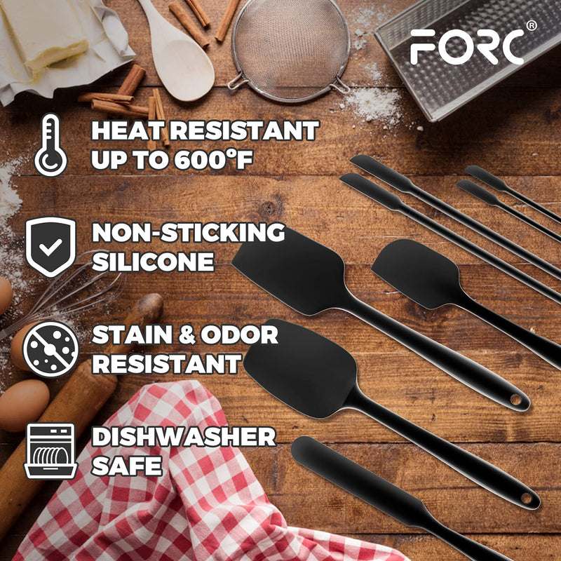 Silicone Spatula, Forc 8 Packs 600°F Heat Resistant BPA Free Nonstick Cookware Dishwasher Safe Flexible Lightweight, Food Grade Silicone Cooking Utensils Set for Baking, Cooking, and Mixing Black Home & Garden > Kitchen & Dining > Kitchen Tools & Utensils Forc   