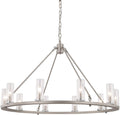 ARTROEE W47" Rustic Wagon Wheel Chandelier Farmhouse Large round Chandeliers Nickel Metal Rod Iron Light Fixture with Clear Glass Shades for High Ceiling Living Room Foyer Home & Garden > Lighting > Lighting Fixtures > Chandeliers ARTROEE Round W39 inch 10-light Nickel  