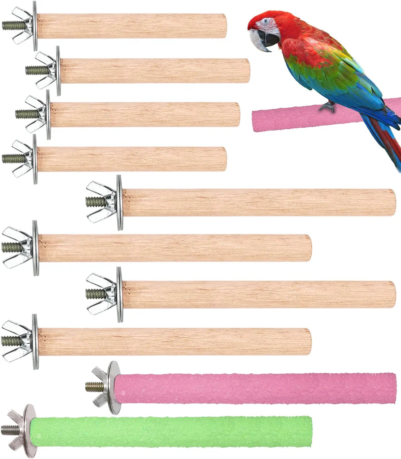 10 Pack Bird Perch, Bird Stand Set Bird Cage Accessories Natural Wood Toy Perch Parrot Toys Natural Branch Standing Stick for Budgies Love Birds Macaws Finches Small and Medium-Sized Bird Toys Animals & Pet Supplies > Pet Supplies > Bird Supplies IOUALEY   