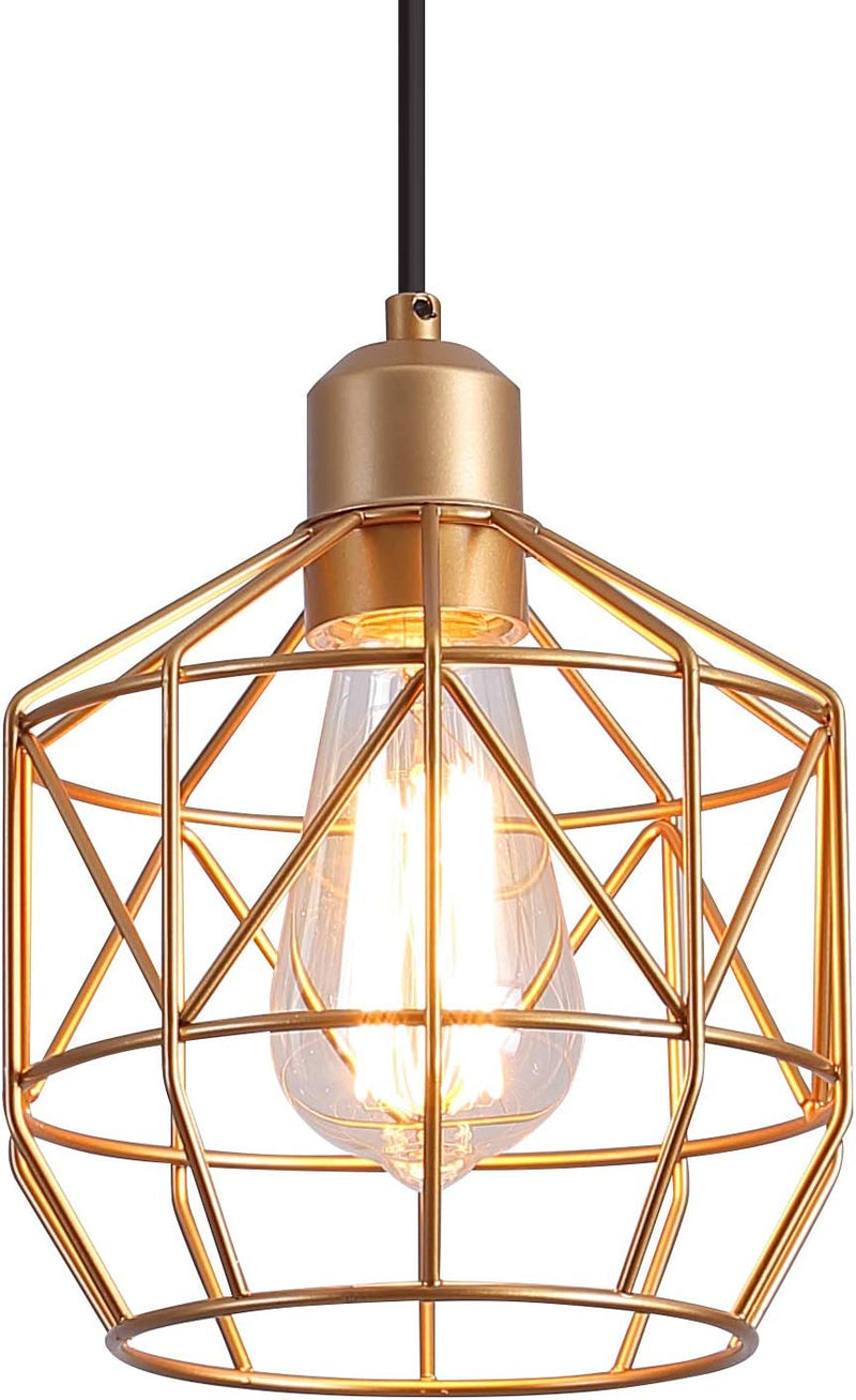 Q&S Black Industrial Basket Cage Hanging Pendant Light Fixtures with Plug in Cord 15.1FT On/Off Switch for Kitchen Living Room Camper Bedroom Sink Included LED Bulb Home & Garden > Lighting > Lighting Fixtures aideng Gold Pendant Light  