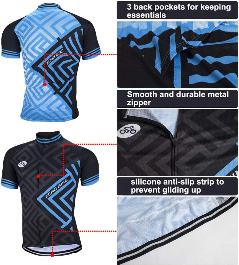 ZEROBIKE Men'S Short Sleeve Breathable Cycling Jersey Set 3D Padded Bicycle Shorts Sportswear Suit Quick Dry Sporting Goods > Outdoor Recreation > Cycling > Cycling Apparel & Accessories E Support   