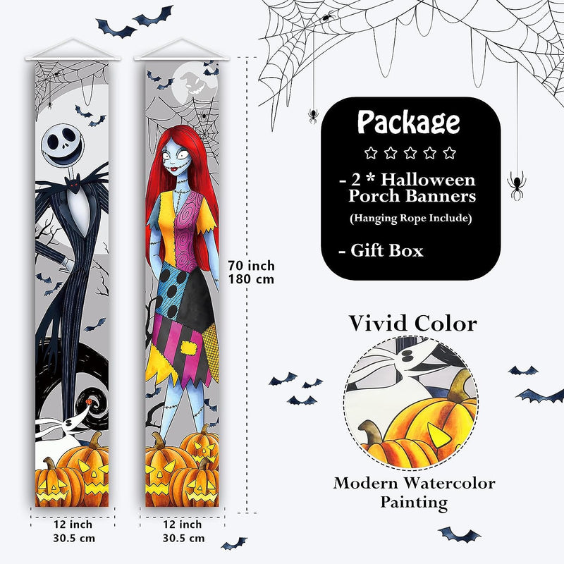 Jack Sally Banners Porch Signs Halloween Decor Christmas Nightmare Banner Halloween Decorations Outdoor Party Banner