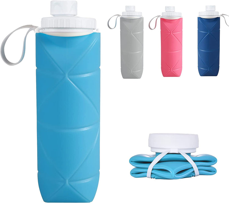 SPECIAL MADE 2Pack Collapsible Water Bottles Leakproof Valve Reusable BPA Free Silicone Foldable Water Bottle for Sport Gym Camping Hiking Travel Sports Lightweight Durable 20Oz 600Ml Sporting Goods > Outdoor Recreation > Winter Sports & Activities SPECIAL MADE light lue  