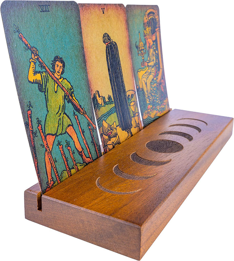 Curawood Tarot Card Holder Stand - Display Your Daily Affirmation Cards - Wooden Tarot Card Stand - Tarot Reading Accessories - Tarot Card Display - Pagan & Wiccan Altar Supplies - Tarot Decor Sporting Goods > Outdoor Recreation > Winter Sports & Activities Curawood 3-Card Stand Engraved Moon  