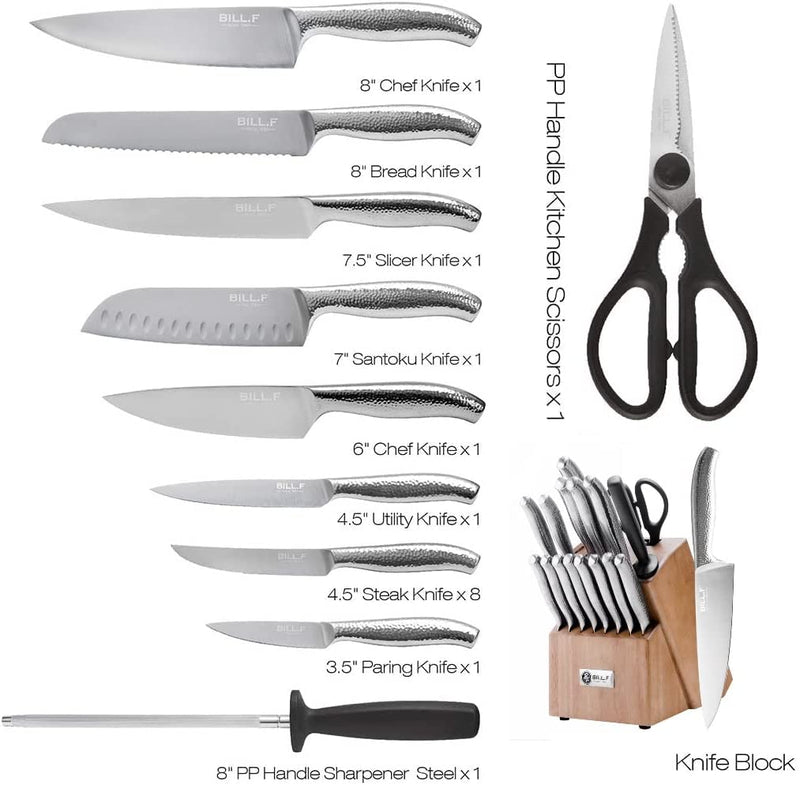 Knife Sets for Kitchen with Block, BILL.F 18 Pieces Set of Knives for Kitchen with Block and Sharpener, Stainless Steel Knife Set with Steak Knives Set of 8 and Scissors Chef Knife Professional Home & Garden > Kitchen & Dining > Kitchen Tools & Utensils > Kitchen Knives BILL.F   