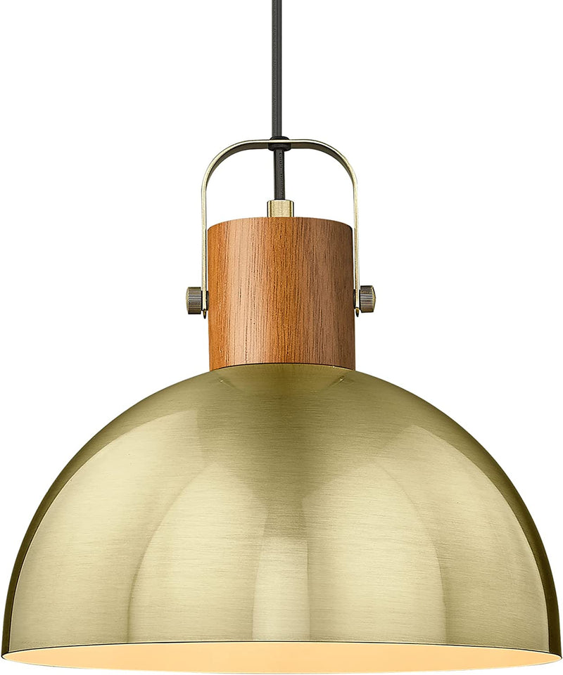 ELYONA Modern Pendant Light for Kitchen Island 12" Wood Dome Hanging Lamp with Matte Black Metal Shade Adjustable Industrial Pendant Light Fixtures for Farmhouse Dining Room Bar Living Room Hollway Home & Garden > Lighting > Lighting Fixtures ELYONA Brass  