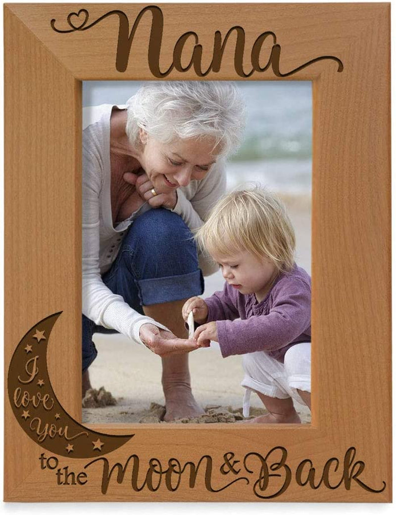 KATE POSH - Nana I Love You to the Moon and Back Engraved Natural Wood Picture Frame, Mother'S Day Gifts for Grandma, Birthday Gifts, Best Grandma Ever, Granddaughter & Grandson (5X7-Vertical) Home & Garden > Decor > Picture Frames KATE POSH 4" x 6" Vertical  