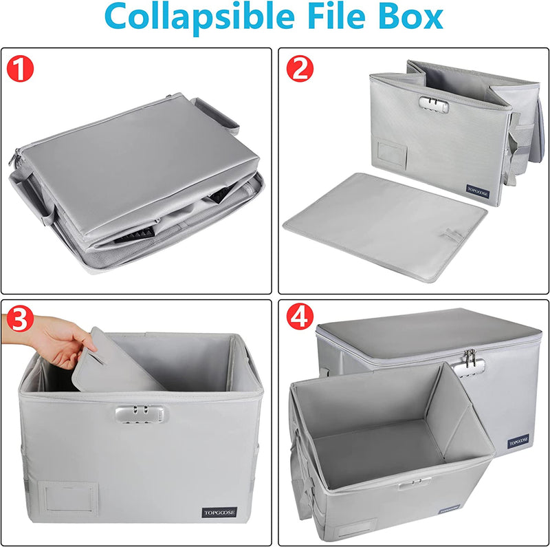 File Box Fireproof Box with Lock,Topgoose File Storage Organizer Anti-Static Box,Collapsible Fireproof Document Box Filing Box with Handle,Portable Home Office Safe Box for Hanging Letter/Legal Folder Home & Garden > Household Supplies > Storage & Organization TOPGOOSE   