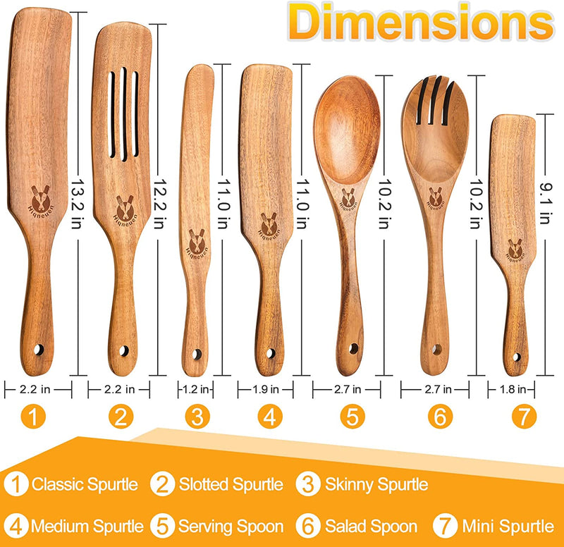 Spurtles Kitchen Tools as Seen on TV, 7Pcs Wooden Spurtle Set Spatula Set, Natural Premium Acacia Wooden Spoons for Cooking Heat Resistant Cooking Utensil for Nonstick Cookware, Salad, Mixing, Serving Home & Garden > Kitchen & Dining > Kitchen Tools & Utensils Hiqneuen   
