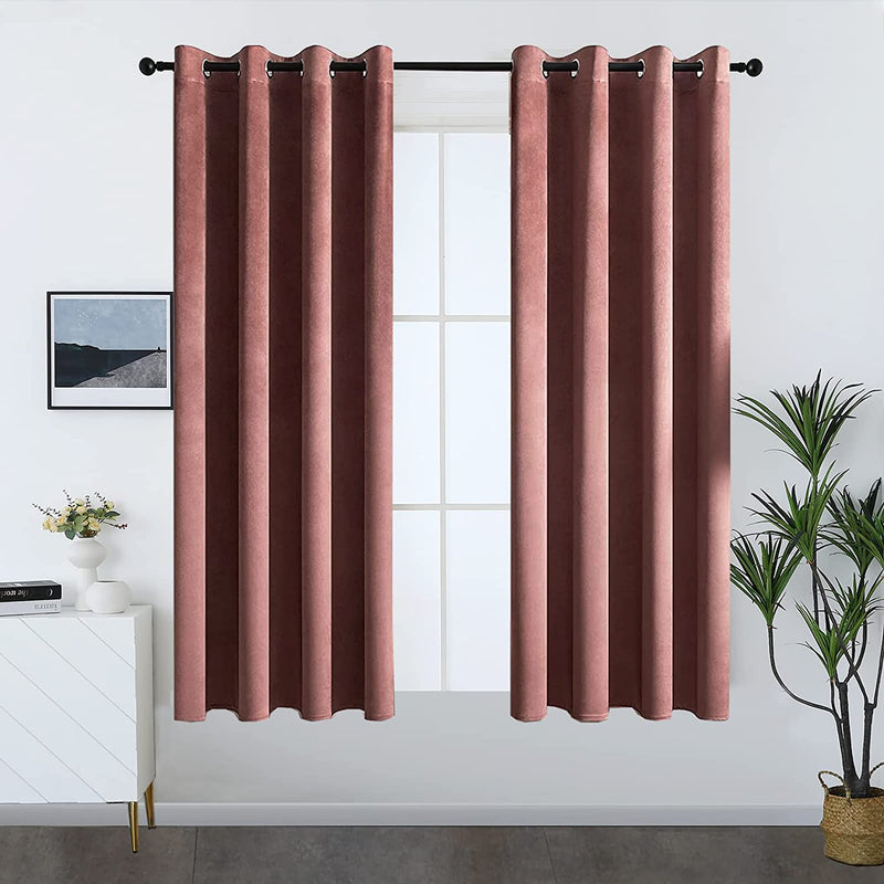 Timeper Burgundy Red Velvet Curtains for Theater - Home Décor Red Blackout Curtains Grommet Thermal Insulated Short Drapes for Studio / Master Bedroom, W52 X L63, 2 Panels Home & Garden > Decor > Window Treatments > Curtains & Drapes Timeper Wild Rose W52 x L63 