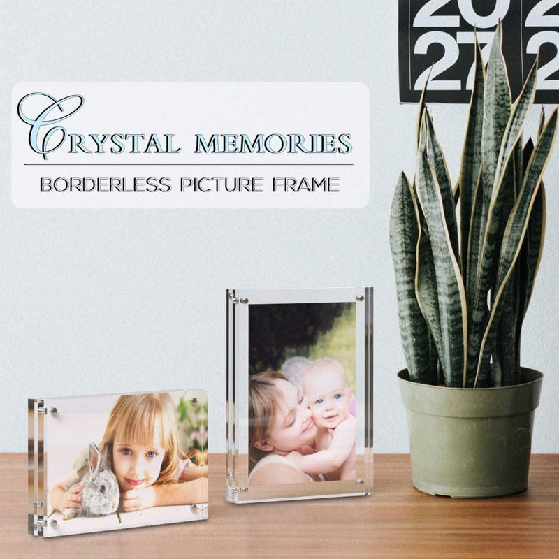 MIRA-K Acrylic Picture Frame 5 X 7 with Magnetic Closure | Crystal Memories | Double Sided Frameless Lucite Photo Frame for Tabletop | Decorative Keepsake Display for Tickets, Postcards and Awards