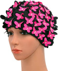 Medifier Vintage Swim Cap Floral Petal Retro Style Bathing Caps for Women Sporting Goods > Outdoor Recreation > Boating & Water Sports > Swimming > Swim Caps CL Rose Red  