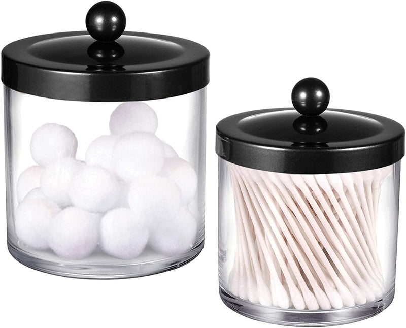 Premium Quality Plastic Apothecary Jars - Qtip Holder Bathroom Vanity Countertop Storage Organizer Canister Clear Acrylic for Cotton Swabs,Rounds, Balls,Makeup Sponges,Bath Salts / 2 Pack (Black) Home & Garden > Household Supplies > Storage & Organization SheeChung Black 25oz.& 15oz. 