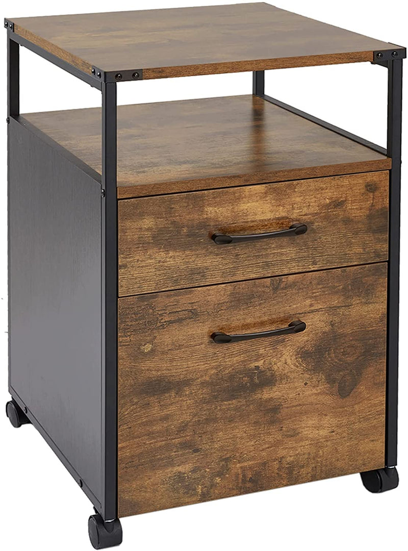 Rolling Filing Cabinet 2 Drawer File Cabinet Industrial Printer Stand for Home Office Small under Desk Cabinet with Open Shelf,Storage Cabinet for A4, Letter Size, Rustic Brown Home & Garden > Household Supplies > Storage & Organization Fameill   