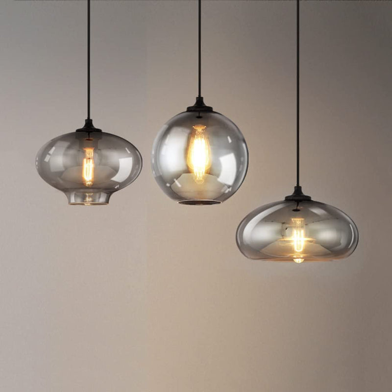 LUOLAX Modern Kitchen Island Light, Hanging Cluster Pendant Lighting with 3 Electroplated Grey Glass Globes Ceiling Light Fixtures Adjustable for Dining Room Entrance Stairwell, E26 Bulb Base Included