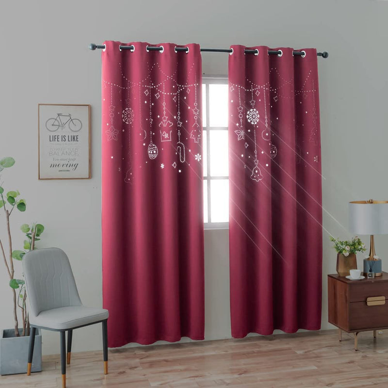 MANGATA CASA Halloween Blackout Curtains 63Inch Long 2 Panels Set with Skull for Bedroom-Goth Black Drapes for Living Room-Cutout Window Curtain Panels(Black 52X63In) Home & Garden > Decor > Window Treatments > Curtains & Drapes MANGATA CASA Burgundy Red 52X84inch-2panels 