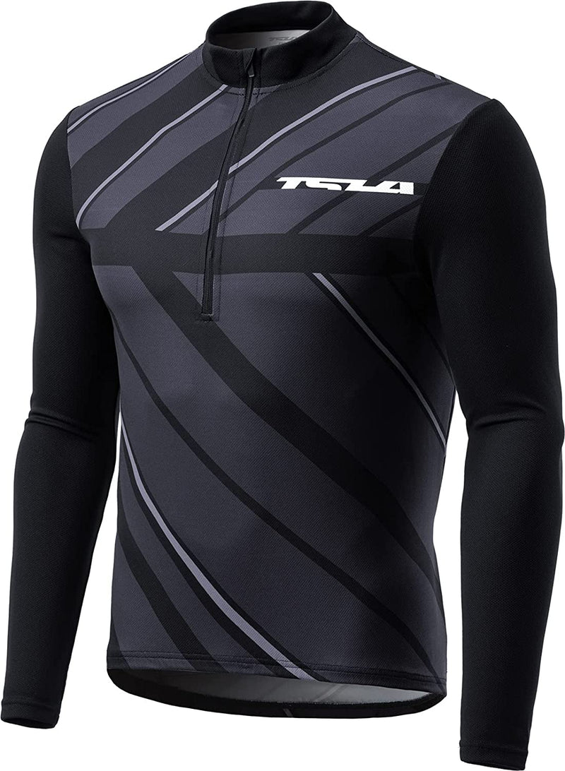 TSLA Men'S Long Sleeve Bike Cycling Jersey, Quick Dry Breathable Reflective Biking Shirts with 3 Rear Pockets Sporting Goods > Outdoor Recreation > Cycling > Cycling Apparel & Accessories Tesla Gears Long Sleeve Print Night Track X-Large 