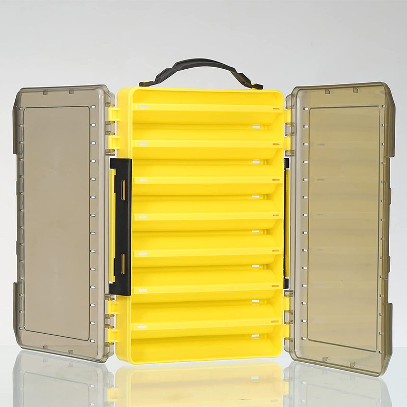 PATIKIL Double-Sided Fishing Lure Box, Plastic 14 Grids Fish Tackle Bait Organizer Storage Container, Yellow Sporting Goods > Outdoor Recreation > Fishing > Fishing Tackle PATIKIL   
