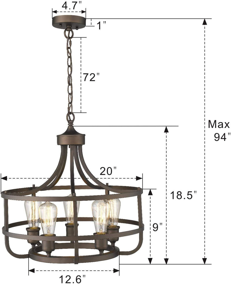 Zeyu 5-Light Industrial round Chandelier, 20 Inch Farmhouse Kitchen Pendant Light for Dining Room, Oil Rubbed Bronze Finish, 9808-5P ORB Home & Garden > Lighting > Lighting Fixtures > Chandeliers zeyu   