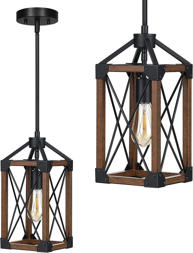 EDISHINE Farmhouse Pendant Light, Metal Hanging Light Fixture with Wooden Grain Finish, 48 Inch Adjustable Pipes for Flat and Slop Ceiling, Kitchen Island, Bedroom, Dining Hall, E26 Base, ETL Listed Home & Garden > Lighting > Lighting Fixtures EDISHINE   