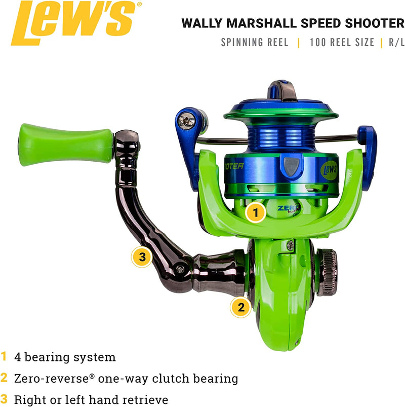 Wally Marshall Speed Shooter Spinning Reel Clam, Size 100 Reel, One-Piece Graphite Frame with Graphite Sideplate