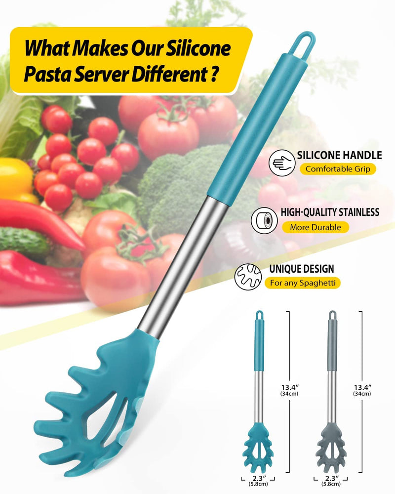 Pack of 2 Silicone Pasta Fork, Kitchen Heat Resistant Noodle Spoon Server, BPA Free Spaghetti Strainer,Best Cooking Tools (Gray-Blue) Home & Garden > Kitchen & Dining > Kitchen Tools & Utensils BUNDLEPRO   