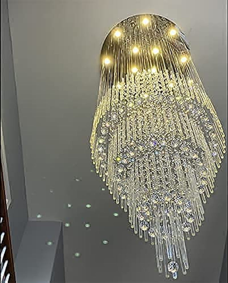 120'' Modern Crystal Staircase Chandeliers Long Ceiling Entryway Pendant Lamp High Ceiling Pandent Lights Larg Foyer Chandelier Big Crystal Chandelier Chrome Include Dimming Bulb 3000K-6000K Fixtures Home & Garden > Lighting > Lighting Fixtures > Chandeliers TiptonLight   