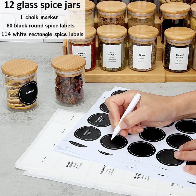 Juneheart 12 PCS Glass Spice Jars with Bamboo Lids and 194 Waterproof Labels, 4Oz Clear Food Storage Containers for Kitchen Sugar Salt Coffee Beans Home & Garden > Decor > Decorative Jars JuneHeart   