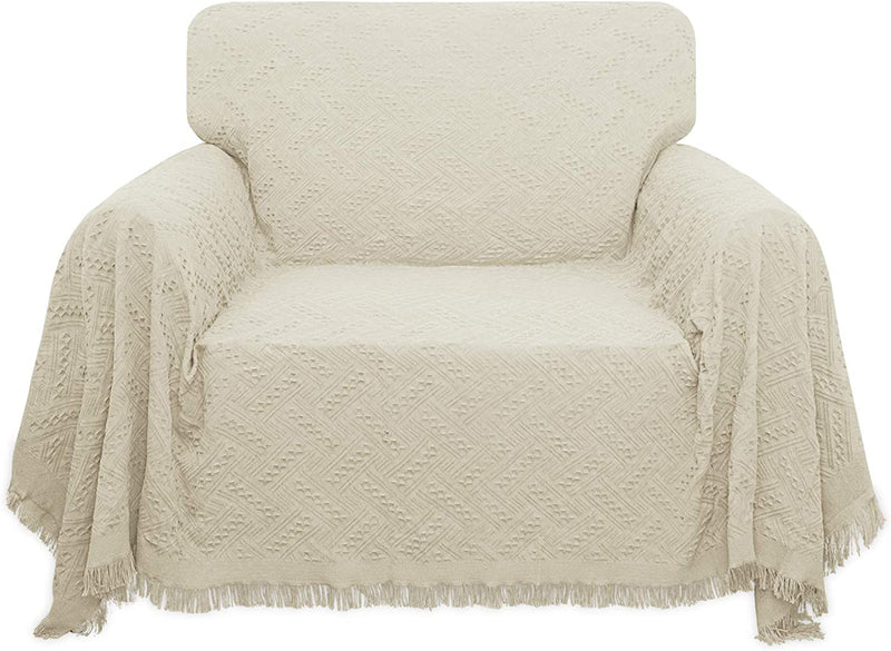 Easy-Going Geometrical Jacquard Sofa Cover, Couch Covers for Armchair Couch, L Shape Sectional Covers for Dogs, Washable Luxury Bed Blanket, Furniture Protector for Pets,Kids(71X 102 Inch,Ivory) Home & Garden > Decor > Chair & Sofa Cushions Easy-Going Ivory Small 