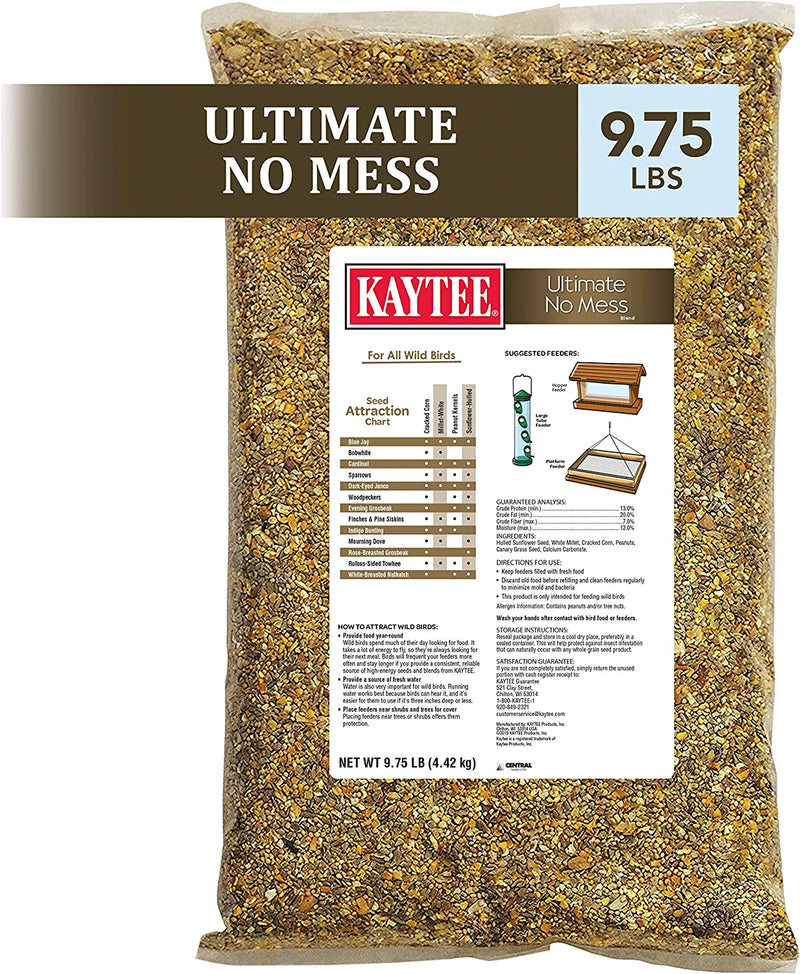 Kaytee Wild Bird Ultimate No Mess Wild Bird Food Seed for Cardinals, Finches, Chickadees, Nuthatches, Woodpeckers, Grosbeaks, Juncos and Other Colorful Songbirds, 9.75 Pound Animals & Pet Supplies > Pet Supplies > Bird Supplies > Bird Food Central Garden & Pet No Mess Food 
